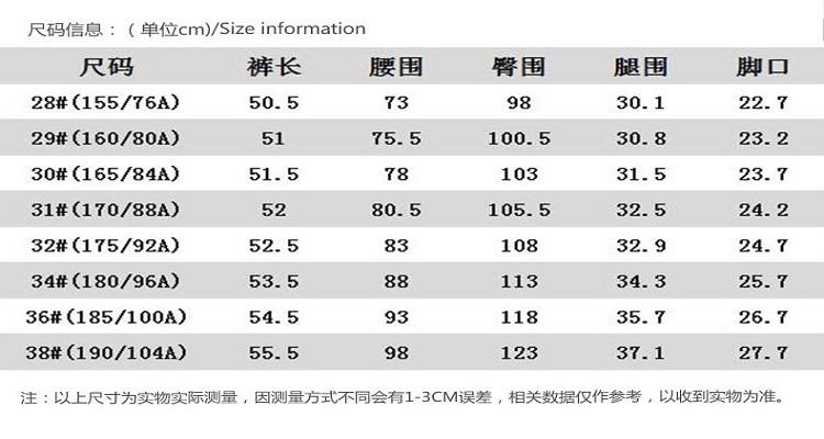 男士裤子尺码30 32 34 36代表什么