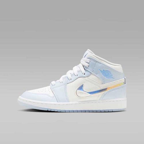 耐克女鞋jordan 1 aj1冰雪奇缘流沙白蓝中帮复古篮球鞋fq9117