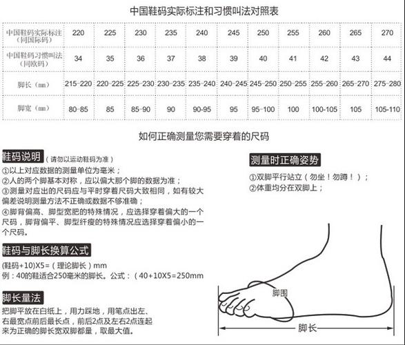 附中国标准鞋码表按照表里的方法能得出准确的码子希望能帮到你