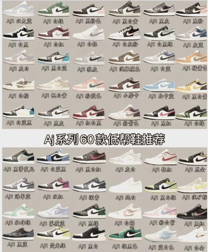 今天给大家带来的是60款市面上最热门的air jordan 1低帮鞋系列