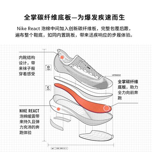 nike耐克zoomfly3男子全掌碳板马拉松专业竞速跑步鞋